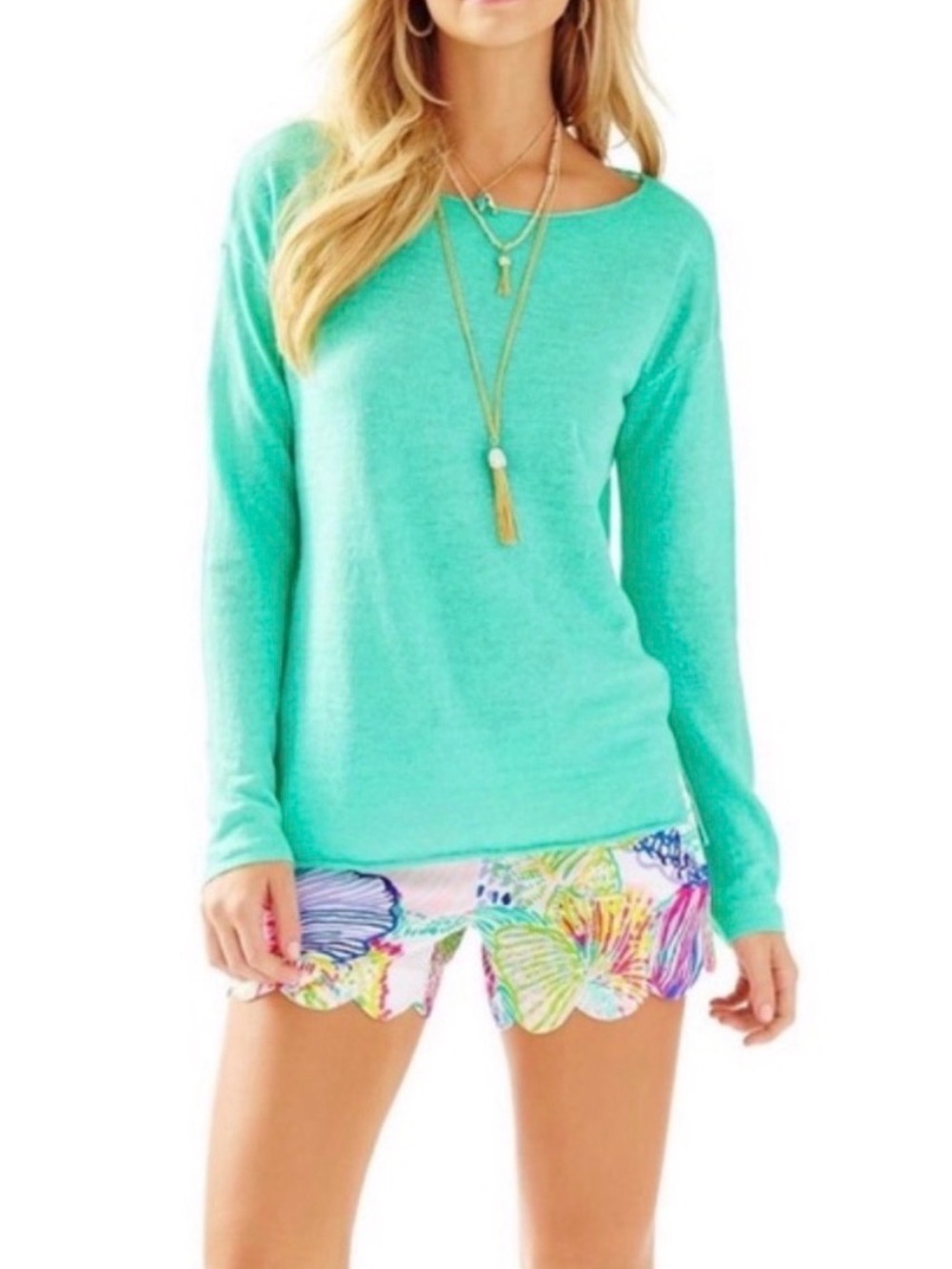 NWT Lilly Pulitzer Linen Boatneck Alana Sweater in Green Sheen - Size L